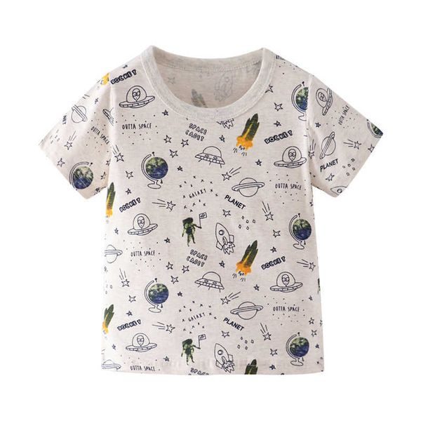 I contatori di salto ragazzi ragazze spaziali tees top cotone estate bambini bambini razzo lettera stampa t-shirt top per neonati T-shirt TEE 210529