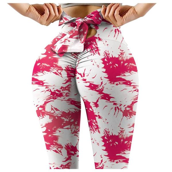 

women's leggings tie dye women printing bow high waist stretch strethcy fitness seamless sweatpants sports gym legging #m, Black