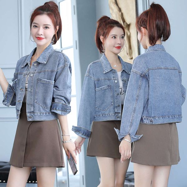 

women's spring and autumn denim coat versatile short jacket loose fashion thin, Black;brown