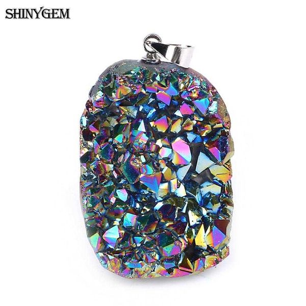 

shinygem sparkling natural chakra opal pendants multi color druzy crystal stone pendant charms jewelry making 5pcs random send g0927, Silver