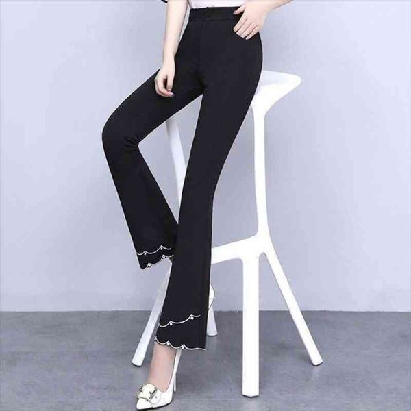 

Black Flare Pants Slim Women Clothing Korean Fashion Plus Size High Waist Trousers Casual Office Formal Pantalon Femme, Black;white