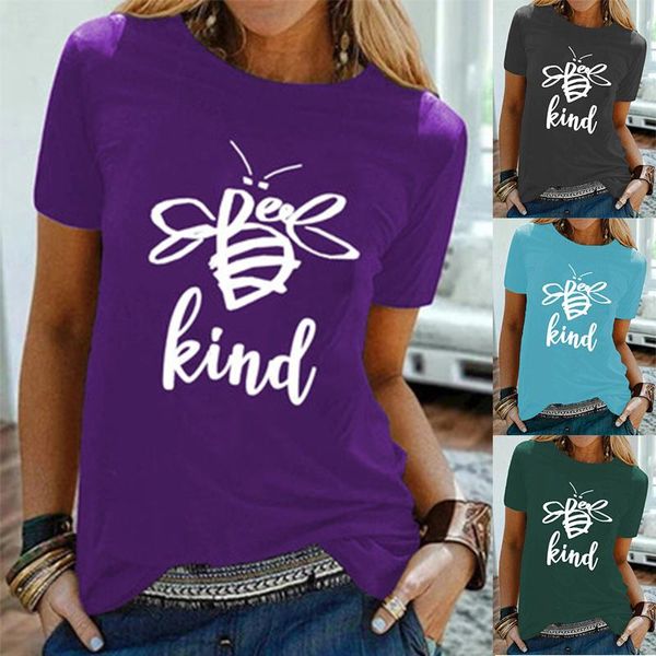 

women's t-shirt 2021 summer fashion casual round neck white bee plus letter cartoon multi-color short-sleeved female