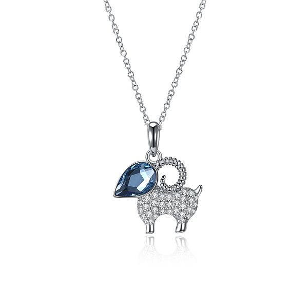 

zemior 925 sterling silver necklace for women cute sheep blue austria crystal pendant school romantic fashion annimal jewelry