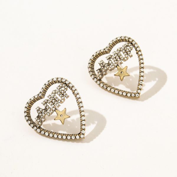 

2021 luxury designer jewelry 2021 new letter rhinestone earrings alloy peach heart diamond classic, Silver