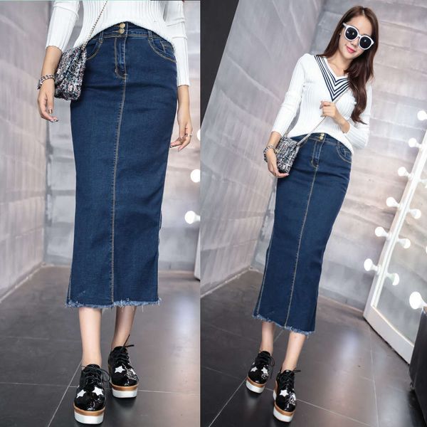 

2021spring 2021 new women's high waist mid length denim skirt, Blue