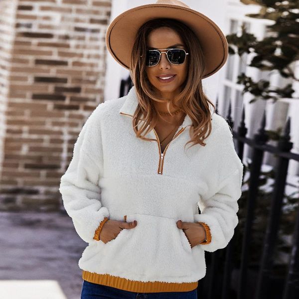 

women's hoodies & sweatshirts fashion fleece long sleeve pullover sweatshirt autumn winter soild color warm zipper pocket coat female 2, Black