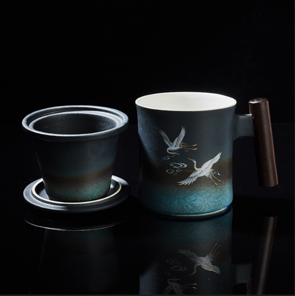 

ceramic mug with wooden handle simple filter cup with lid office separation cup