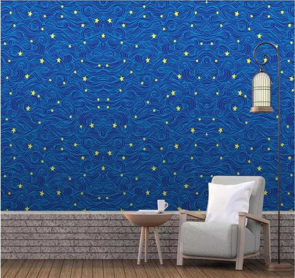 

customized 3d p wallpaper blue starry sky simple fashion cute cartoon indoor wall covering background wall