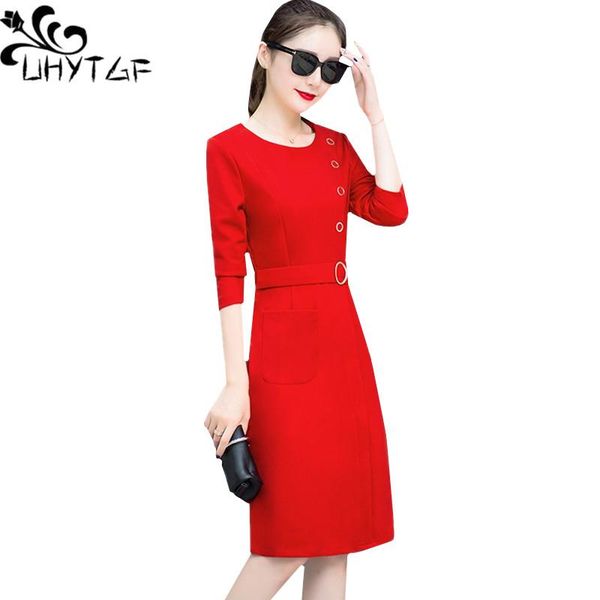 

casual dresses uhytgf fashion autumn dress women long sleeve slim high waist pullover ladies elegant lady plus size 1014, Black;gray