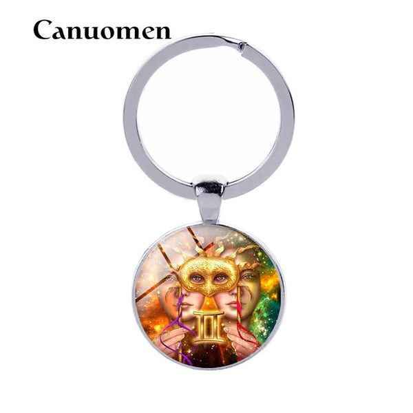 

keychains canuomen 12 constellations keychain silver glass cabochon product talisman keyring horoscope pendant zodiac key chain jewelry