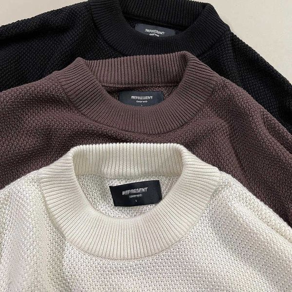 

men's sweaters correct version rep solid color high street thick thread sweater men's and women's fashion loose round neck ca, White;black