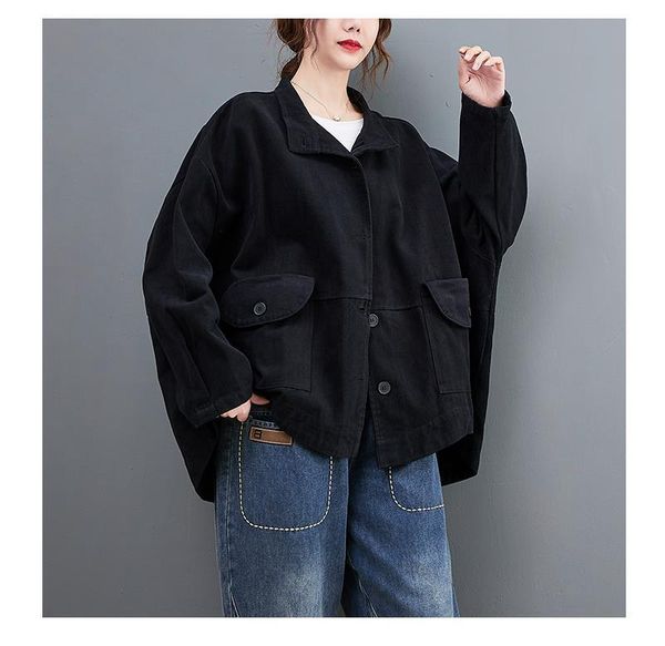 

women's jackets autumn winter basic jacket oversized outwer korea style green black vintage denim coat fashion double pockets chaquetas, Black;brown