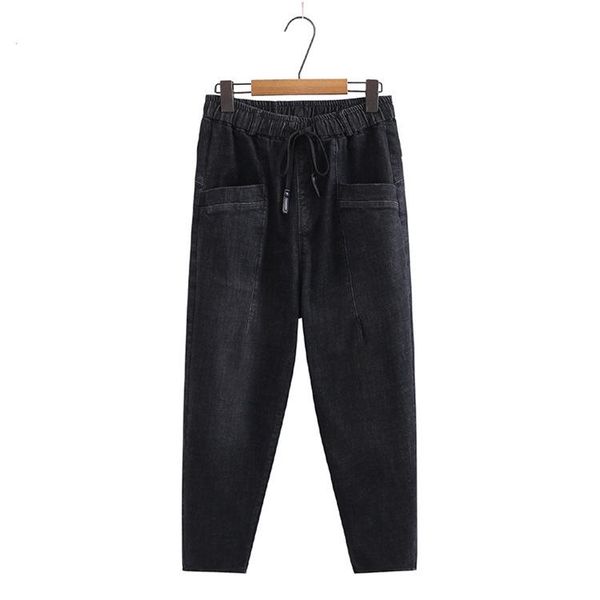 

plus size xl-5xl women's elastic waist jeans casual simple solid harem long denim pants, Blue