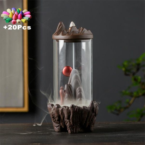 

fragrance lamps +20pcs incense cones zen feng shui windproof ceramic backflow burner hand gift mini landscape diy handmade decoration