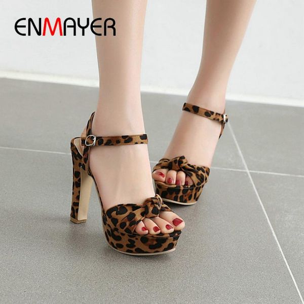 

dress shoes enmayer leopard women sandals square heel 2021 casual flock buckle strap fashion platform summer woman 34-43, Black
