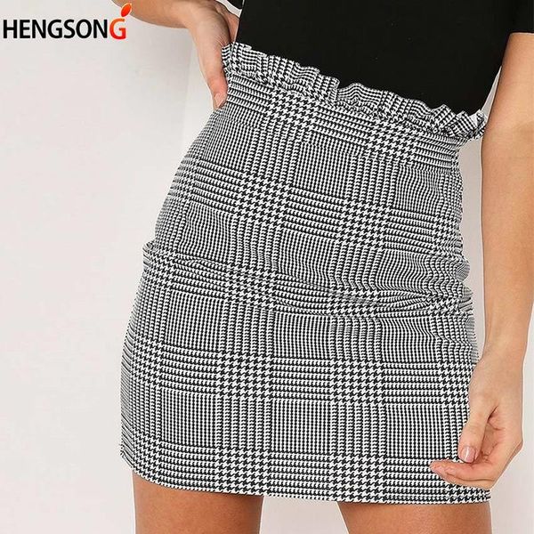 

skirts 2021 summer autumn skirt women bottoms fashion plaid a-line ruffles high waist mini female, Black