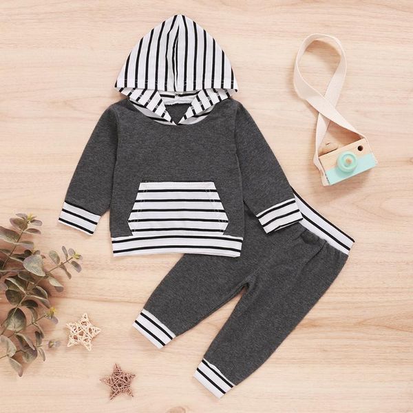 

2021 winter newborn infant baby girl boy plaid stripe patchwork hoodie sweatshirt tracksuit +pants set outfits kids clothing, White
