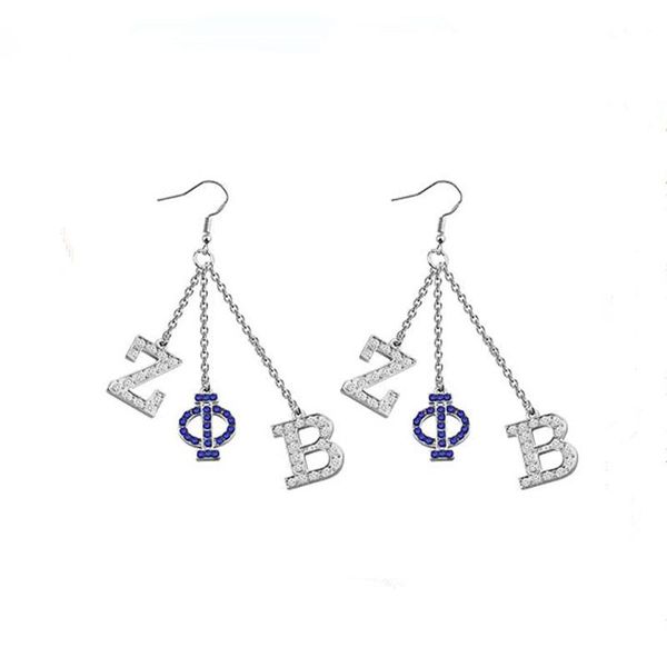 

dangle & chandelier custom design trendy metal inlay greek letter zob zpb symbol society group sorority zeta phi beta earrings jewelry, Silver