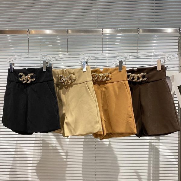 

women's shorts diamond studded metal chain women 2021 autumn imitation leather dark texture three-part pants, White;black