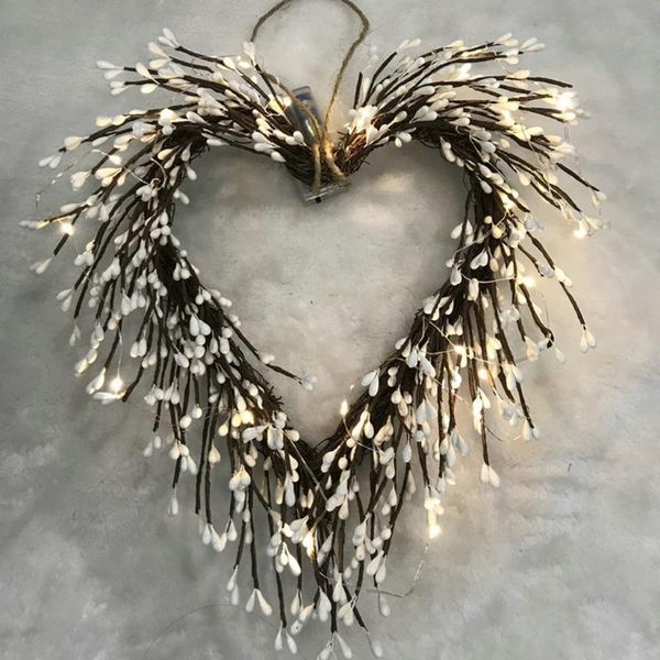 

decorative flowers & wreaths heart valentines berry wreath with lights 20 leds battery operated for home front door wedding party anniversar