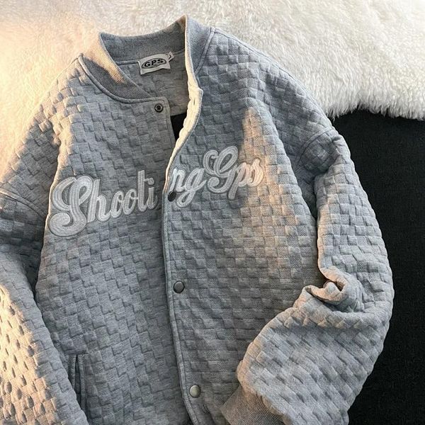 

women's jackets chic waffle plaid cardigan jacket women autumn harajuku letter embroidery long-sleeved outerwear korean vintage basebal, Black;brown