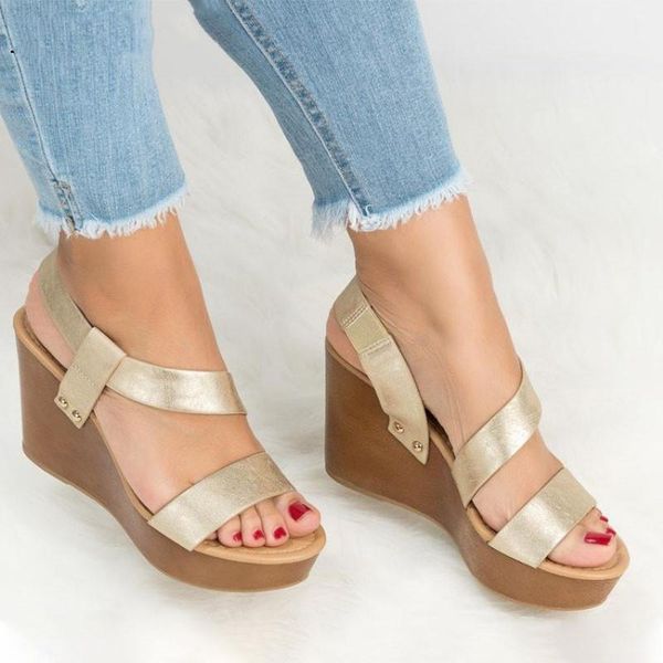 

women shoes wedges sandals summer slip on platform ladies gold shoes woman fashion open toe casual female sandalias 2021, Black