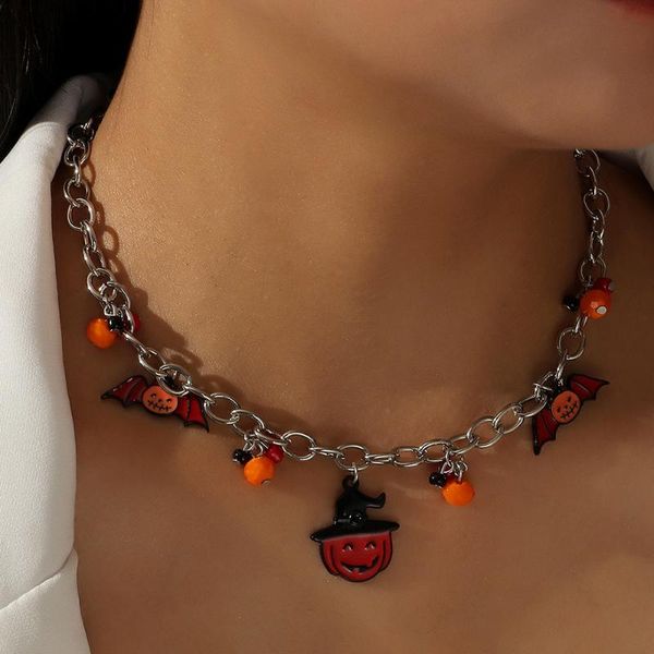 

chains fashion halloween pumpkin necklace for women hip-hop gothic punk silver color chunky thick choker chain necklaces party jewelry