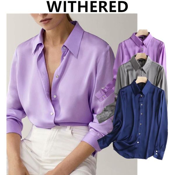 

women's blouses & shirts withered autumn blouse women england office lady fashion solid satin elegant casual blusas mujer de moda 2021, White