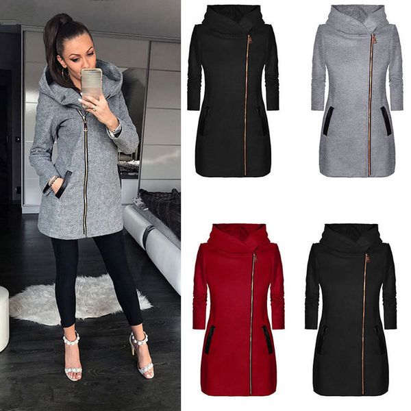 

autumn female sleeve women's outwear jacket hoodie chaqueta mujer 0xk4, Black;brown