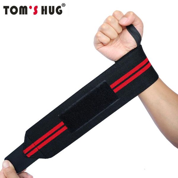 

wrist support 1 pair professional sports protection weightlifting bracers fitness training adjustable elasticity protective tape wristband, Black;red