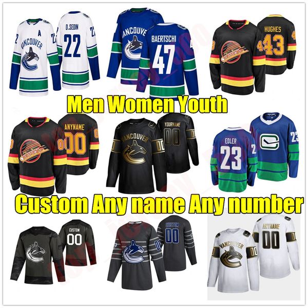 

2021 vancouver canucks hockey jerseys #40 elias pettersson #43 quinn hughes #6 brock boeser #53 bo horvat 33 henrik sedin 10 pavel bure jers, Black;red