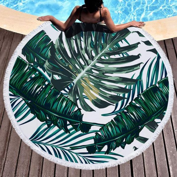 

towel 3d print leaf bath summer floral polyester circle with fringe flamingo swimming sunbath body cover picnic yoga beach