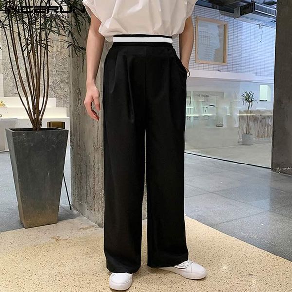 

men's pants men casual joggers patchwork elastic waist pockets baggy korean wide leg trousers 2021 streetwear pantalon incerun s-5xl, Black