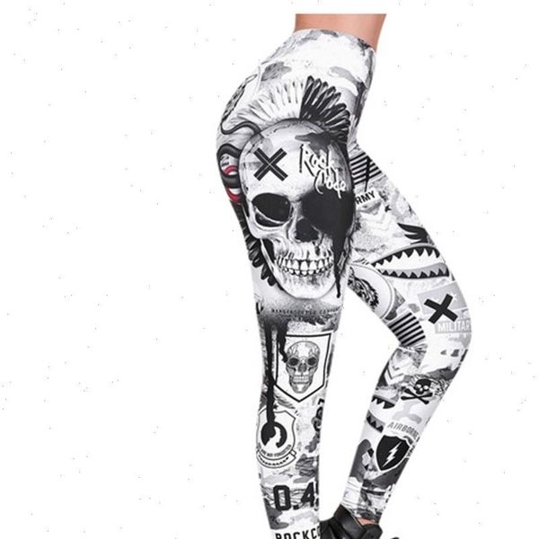 

fashion women leggings sport fitness skull printed whtie elastic work out clothes women high waist leggings skinny pencil pants, Black