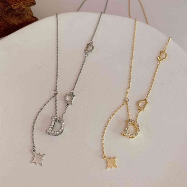 

simple letter d necklace female 2021 new light luxury pendant clavicle chain net red temperament versatile jewelry, Silver