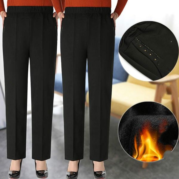 

women's pants & capris women 2021 autumn winter middle age female plus size mother clothing ladies elastic waist loose casual trousers, Black;white