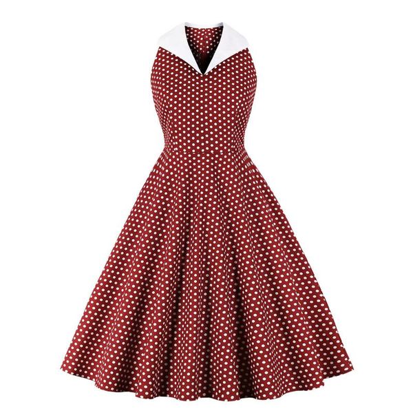 

casual dresses women's white polka dots in red shirt collar vintage dress, Black;gray