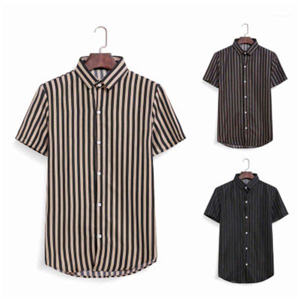 

shirts fashion trend short sleeve cardigan lapel neck shirts spring male new casual pocket single breasted homme mens thin stripe, White;black
