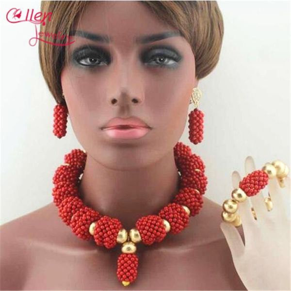 

earrings & necklace fashion orange coral pendant set nigerian wedding beads african jewelry bridesmaid e1018, Silver