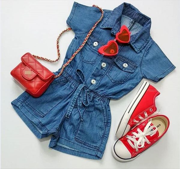 

toddler kids baby boy girl blue jeans jumpsuit romper clothes outfit for, White