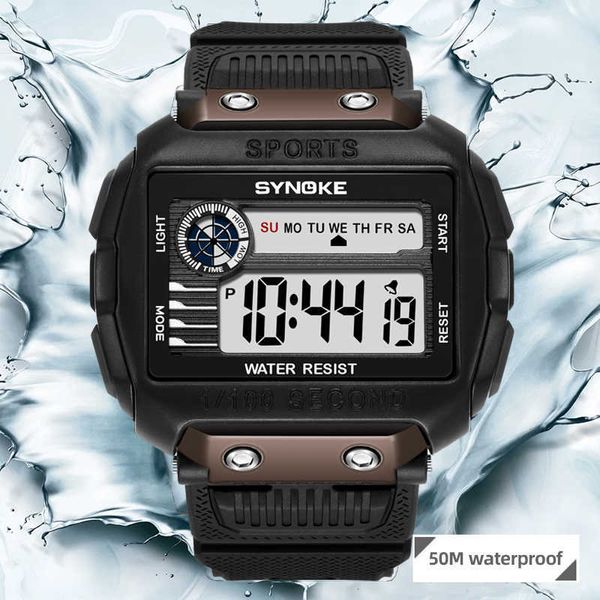 SYNOKE Herren Digitaluhr 5ATM Wasserdicht Alarm Chrono Sportuhren Herren Elektronische Schwimmen Robuste Struktur Militäruhr G1022