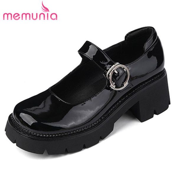 

dress shoes memunia 2021 arrive pumps women patent leather single buckle square heel platform fashion mary jane, Black