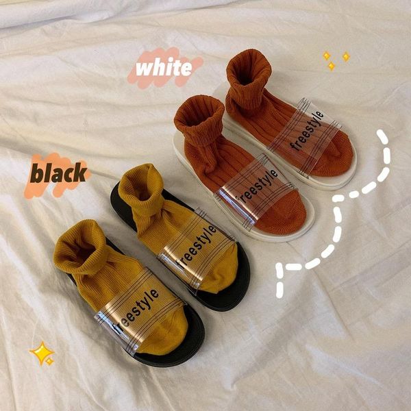 

slippers summer 2021 students transparent crystal for women indoor and outdoor wear non-slip bath flops, Black