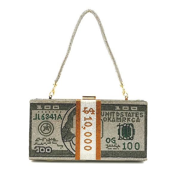 

evening bags money clutch rhinestone purse 10000 dollars stack of cash handbags shoulder wedding dinner bag