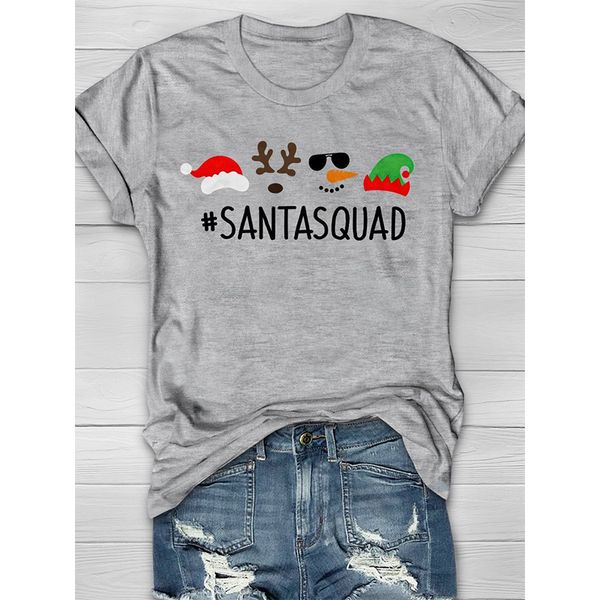 

summer ladies t-shirts christmas elements printing round neck street casual home short-sleeved loose and comfortable, White