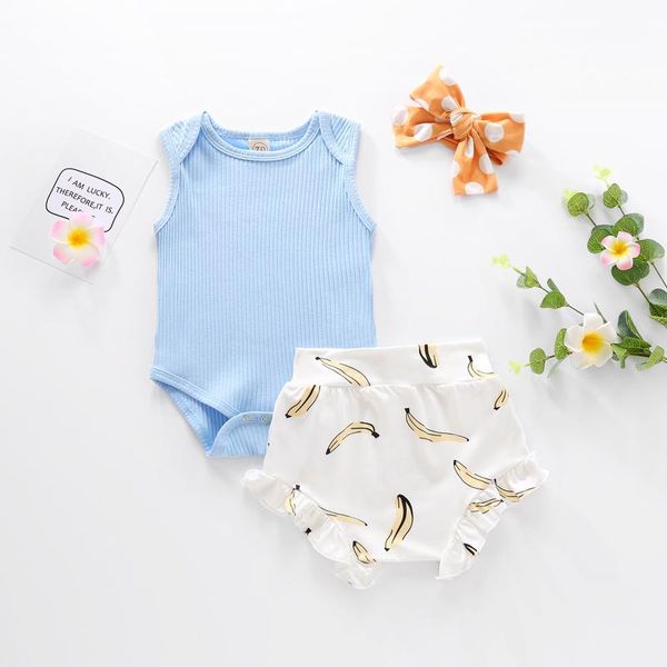 

newborn infant baby girls ribbed t shirt fruit print ruffle shorts outfits short sleeve newborn baby clothes, White