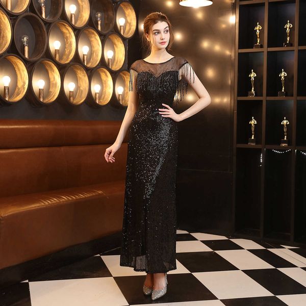 

luxury party evening dress 18183#2021 diamond sequin fishtail long performance event banquet etiquette host, White;pink