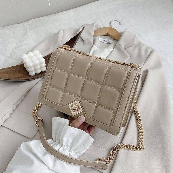 

evening bags women sqaure lattice pu leather messenger bag 2021 female black crossbody lady clutch thread chain purses and hadbags