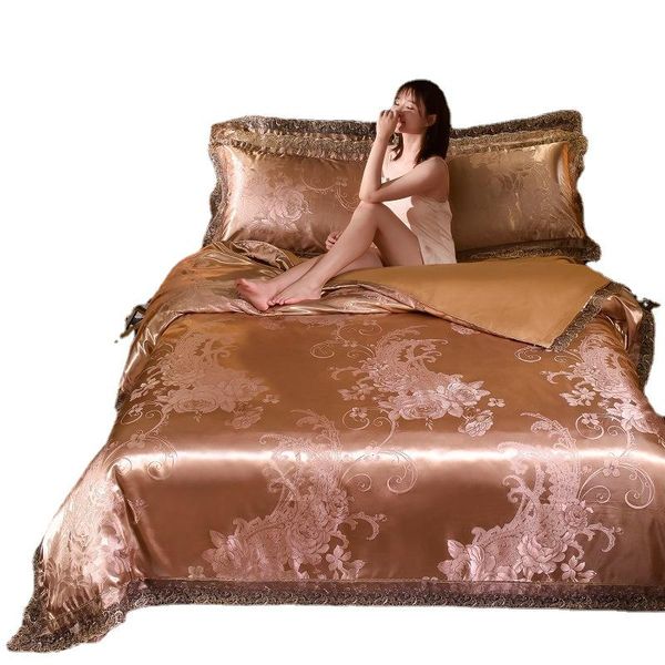 

bedding sets european luxury wedding 4pcs bed set duvet cover golden jacquard flat sheet pillowcase linens