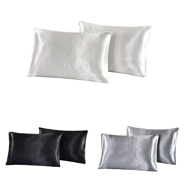 

pillow case 2-piece silk satin pillowcase simple solid color bedding household smooth multicolor simulation